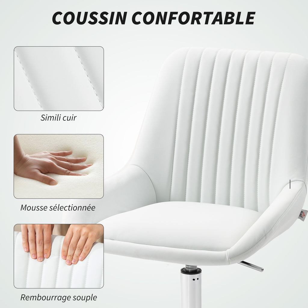 Fauteuil de bureau sans accoudoirs, chaise de bureau avec hauteur réglable, 52x58x80-90cm, blanc-3
