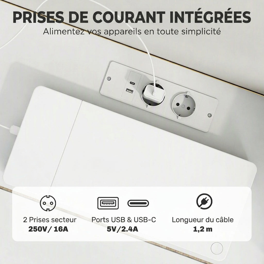 Meuble TV Suspendu Flottant 160 cm avec Éclairage LED et Prises, Meuble Télé pour Téléviseur 72 Pouces, Blanc-4