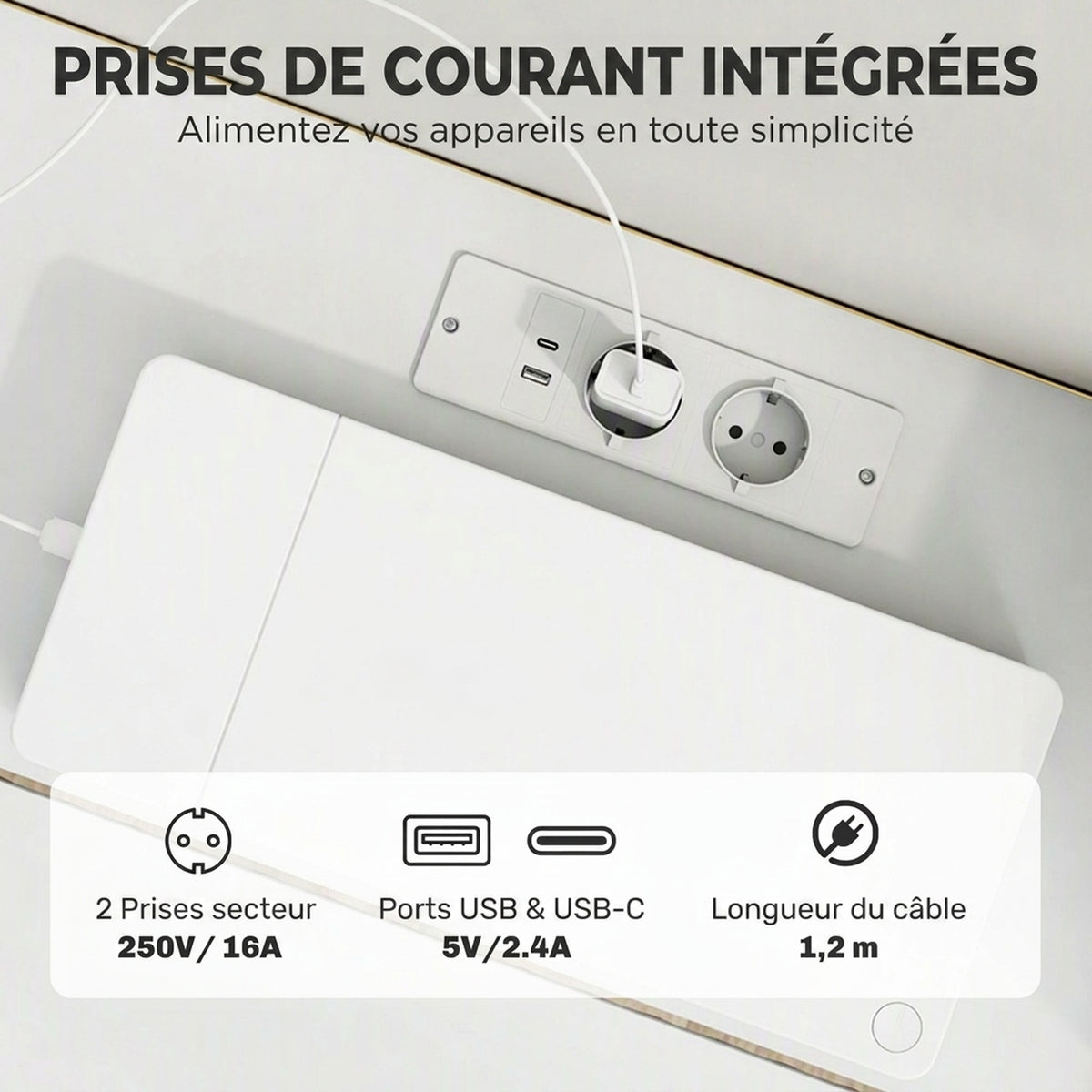 Meuble TV Suspendu Flottant 160 cm avec Éclairage LED et Prises, Meuble Télé pour Téléviseur 72 Pouces, Blanc-4