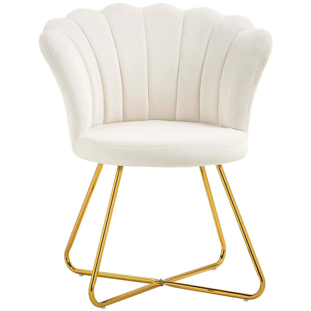 Fauteuil coquillage chaise coiffeuse fauteuil en velours fauteuil de salon avec pieds en acier 69 x 64 x 80 cm crème-0