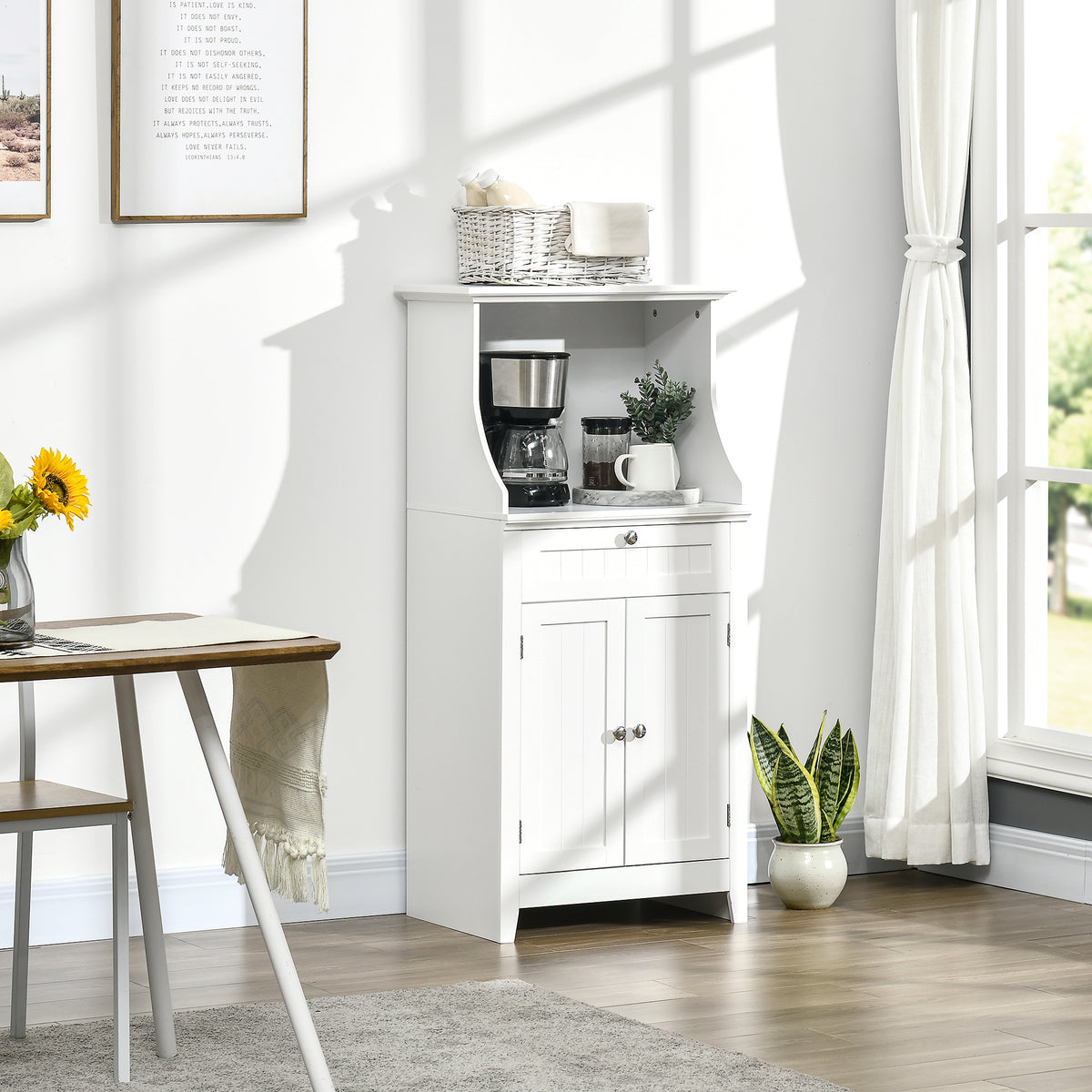 Meuble armoire micro-ondes pour cuisine avec 1 tiroir, 2 Portes 60 x 40 x 122,5 cm - MDF - Blanc-1