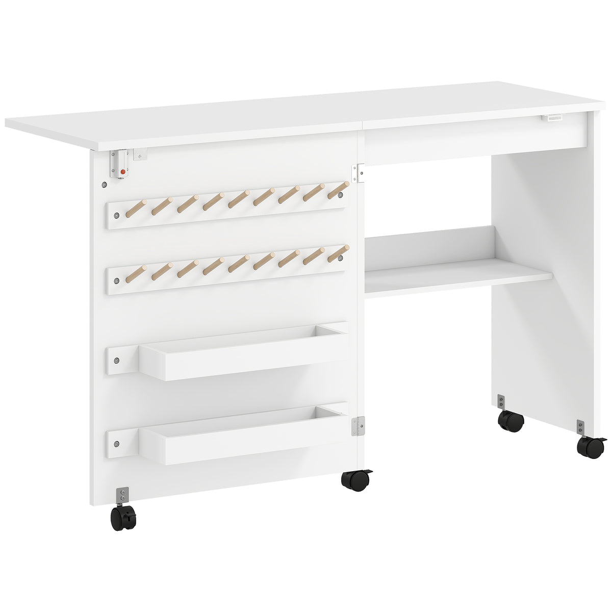 Table de Couture Pliante, Meuble Couture Roulant, Porte Magnétique de Grange, 2 Bacs, Étagère, 18 Chevilles, Blanc-0