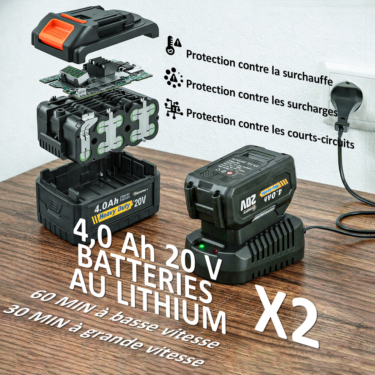 Souffleur de Feuilles sans Fil avec Moteur Brushless 900W Batterie 36v (2x4,0Ah) Puissant 15,2 m³/min Orange et Noir-4