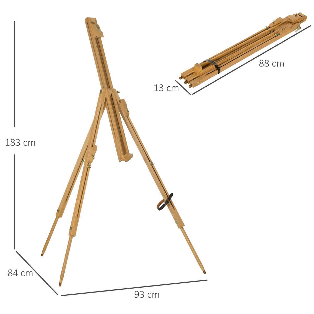 Chevalet d'artiste en bois sur pieds pliable portable supporte des toiles jusqu'à 66/107 cm bois naturel-2