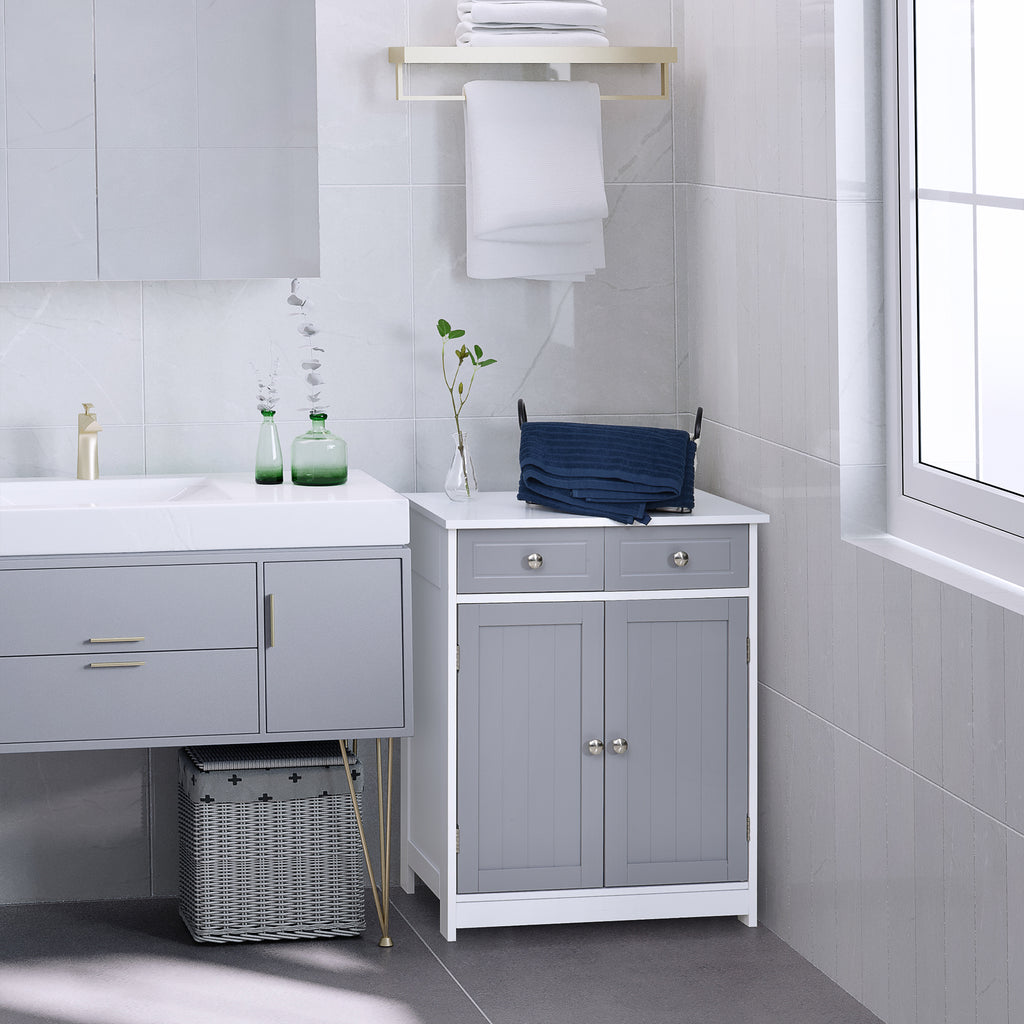 Meuble de salle de bain meuble de rangement 2 tiroirs placard double porte et étagère réglable 60 x 30 x 75 cm gris-1