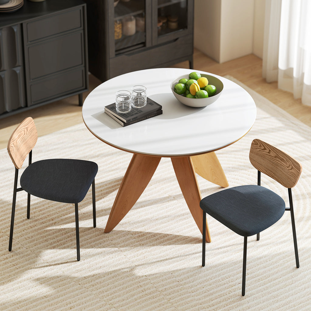 Lot de 2 chaises de salle à manger avec pieds en acier, dossier incurvé et assise rembourrée, gris et effet bois naturel-7