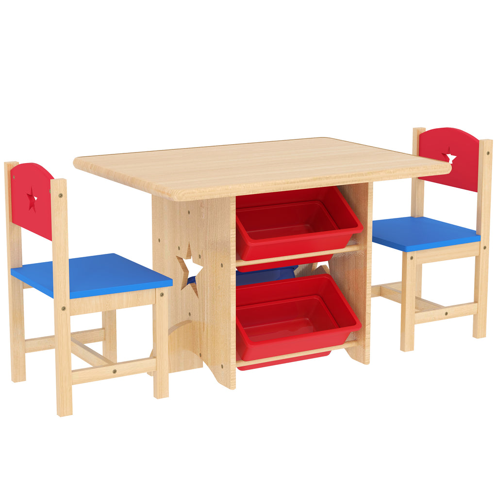 Table enfant avec 2 chaises ensemble table et chaises enfants 3 pièces en bois avec 4 bacs de rangement bois naturel-0