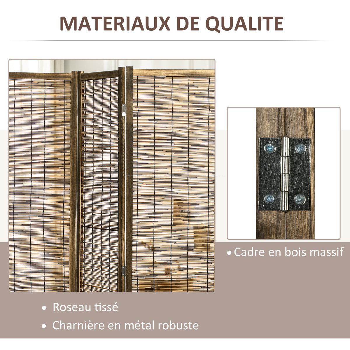 Paravent en bois séparateur de pièce closion de séparation pliable 4 panneaux 160 x 170 cm - naturel-4