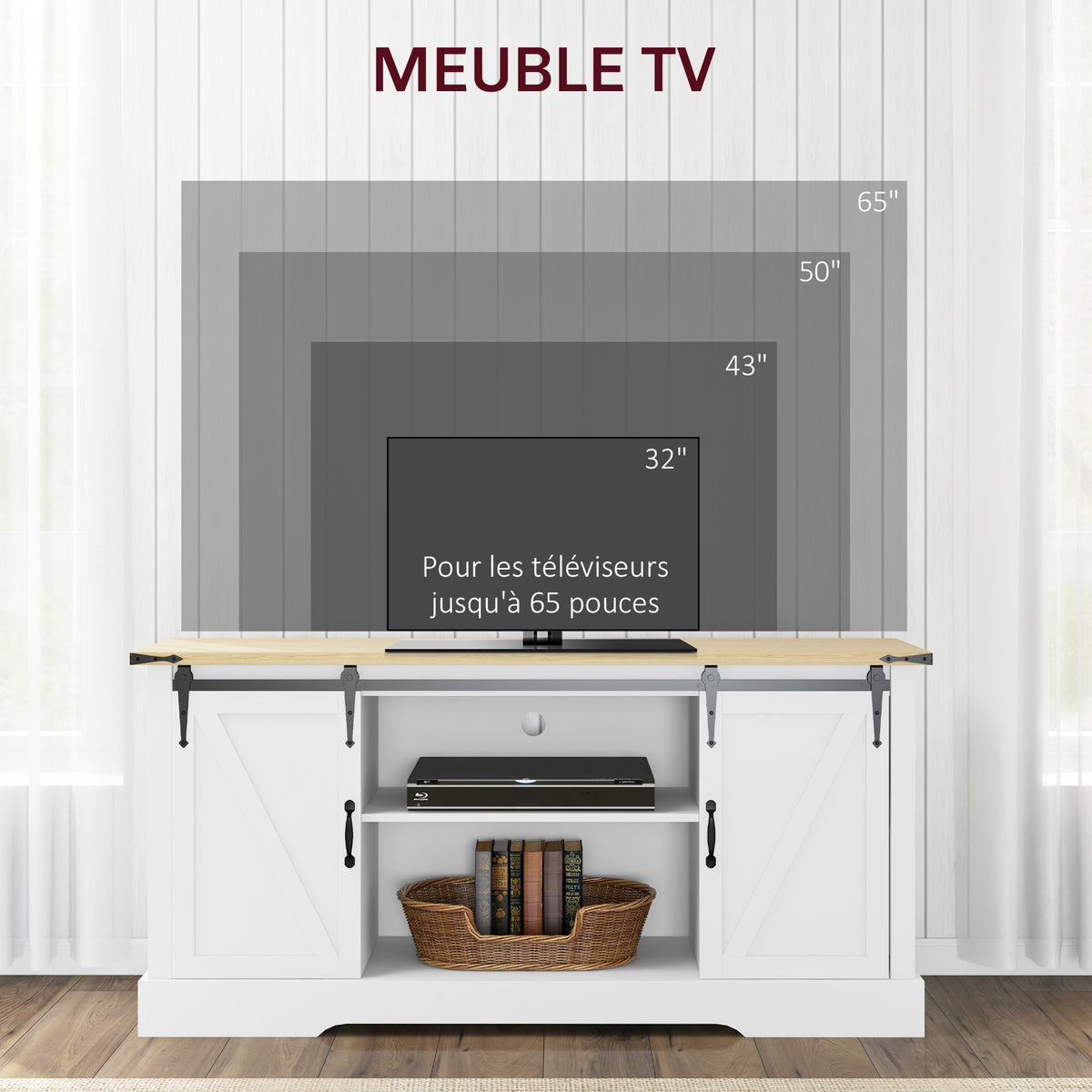 Buffet meuble de rangement avec 2 portes coulissantes étagères réglables 150l x 40P x 72H cm en bois blanc chêne-3