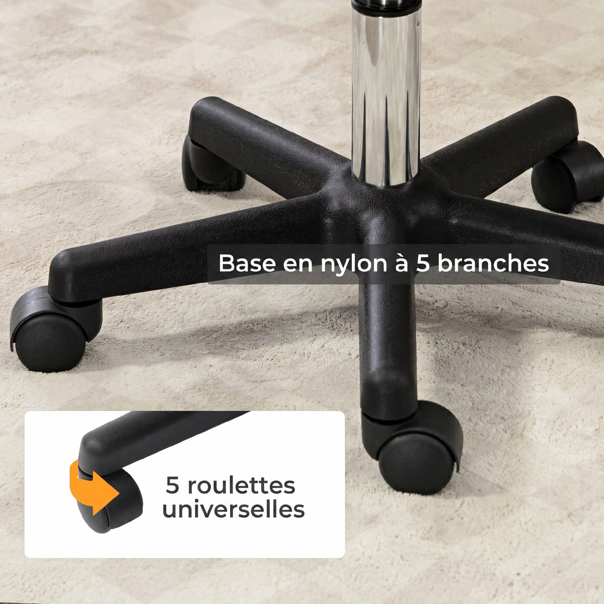 Tabouret massage a roulettes reglable en hauteur pivotant avec dossier ergonomique gris-5