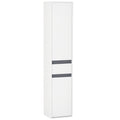 Meuble Colonne Rangement Salle de Bain Style Contemporain 2 placards 3 étagères et tiroir Coulissant Panneaux Particules Blanc-0