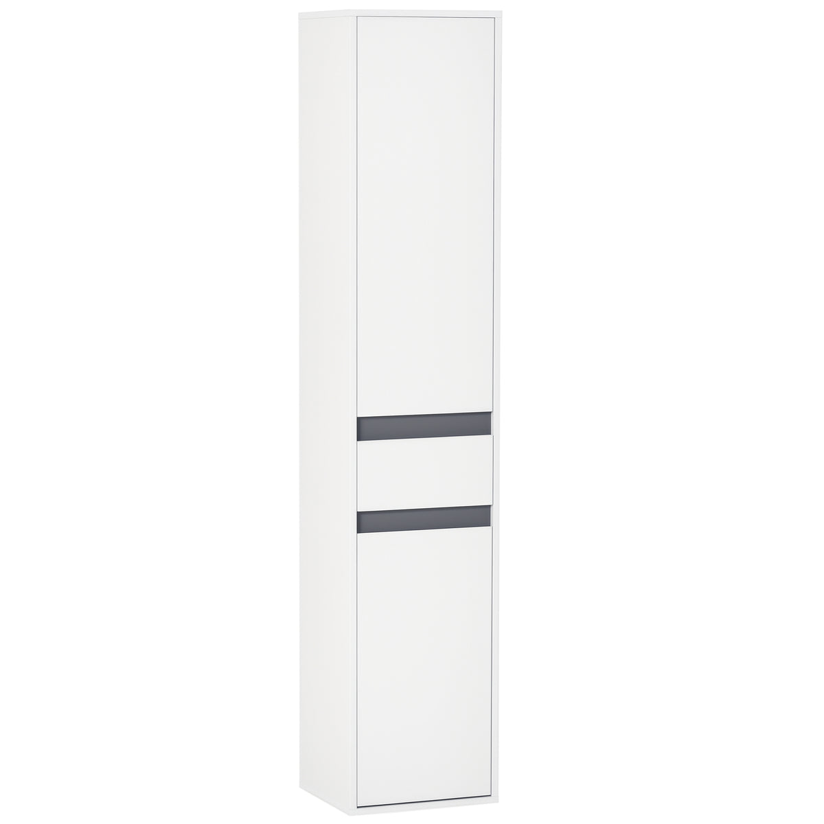 Meuble Colonne Rangement Salle de Bain Style Contemporain 2 placards 3 étagères et tiroir Coulissant Panneaux Particules Blanc-0