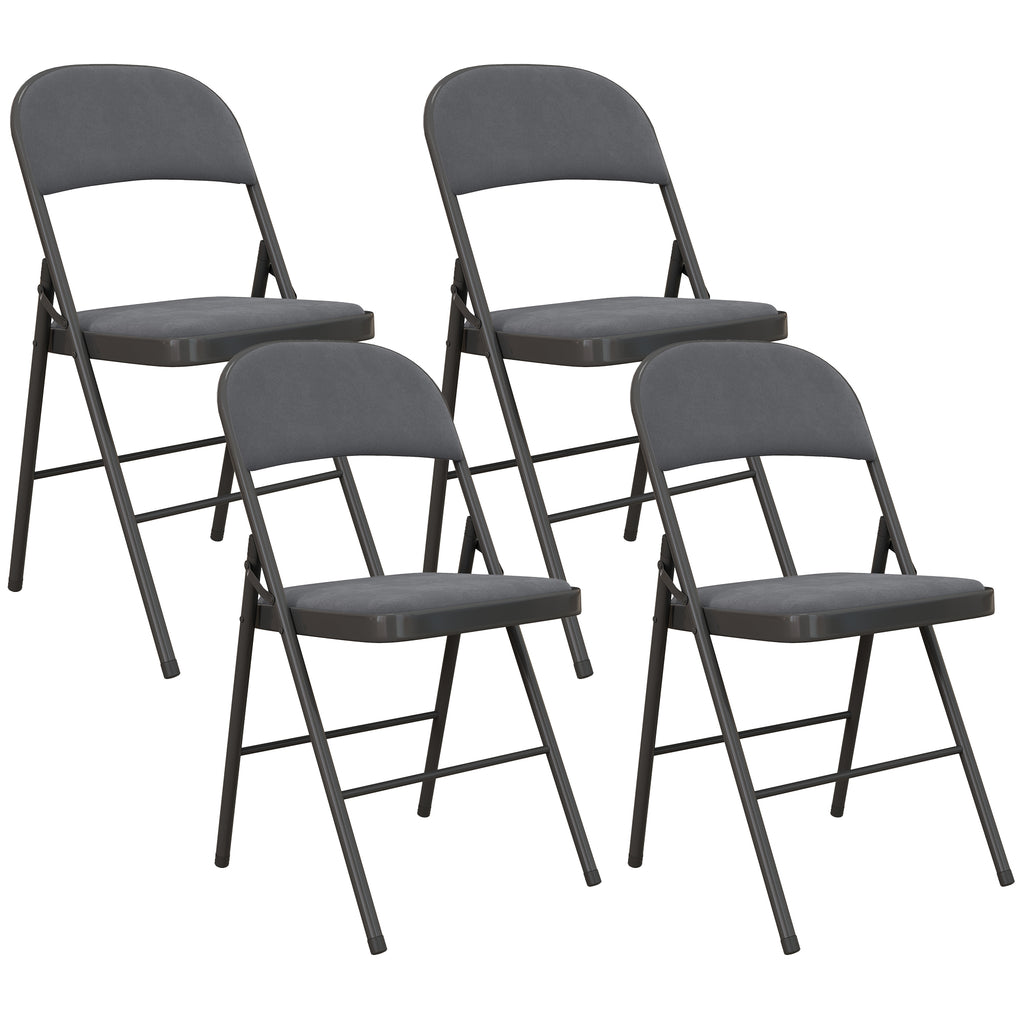 Lot de 4 chaises pliantes et portables intérieur avec assises et dossiers rembourrés en velours, cadre en acier, gris foncé-0