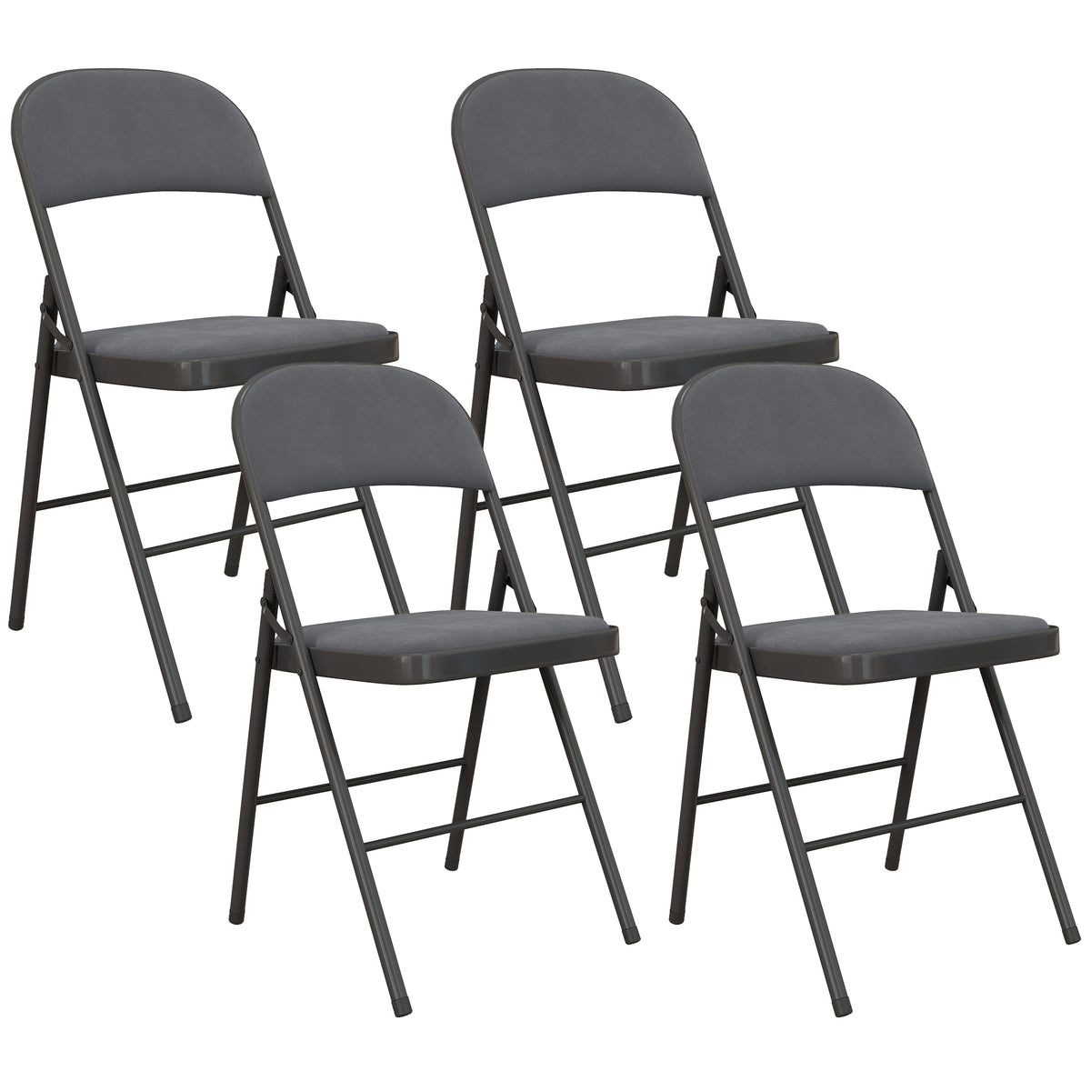 Lot de 4 chaises pliantes et portables intérieur avec assises et dossiers rembourrés en velours, cadre en acier, gris foncé-0