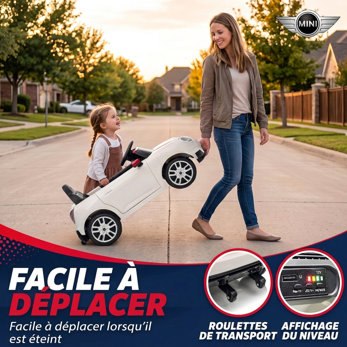 Voiture Électrique Enfants 12V MINI Cooper, Véhicule Électrique, 3-6 km/h, 2 Moteurs, Télécommande, pour 3-5 Ans, Blanc-4