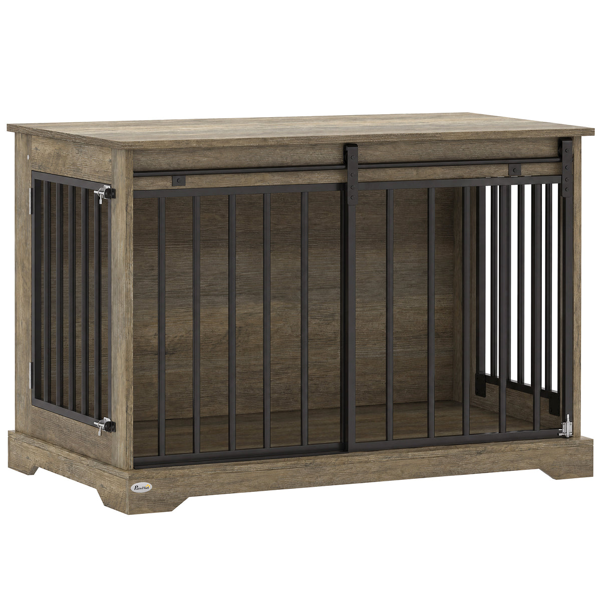Cage pour Chien en Bois et Acier avec Porte Coulissante, Table d'Appoint, Niche Moderne, 100x60x68cm, Effet Bois Gris-0