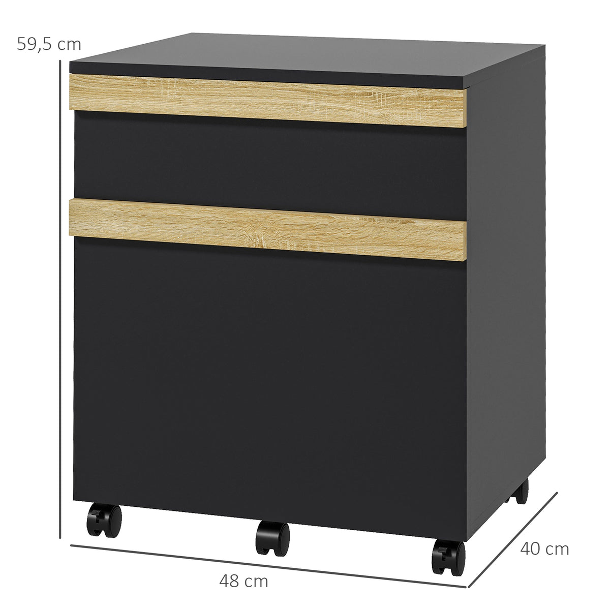 Caisson de bureau à roulettes avec 2 tiroirs coulissants trieur à dossiers 48 x 40 x 59,5 cm noir-2