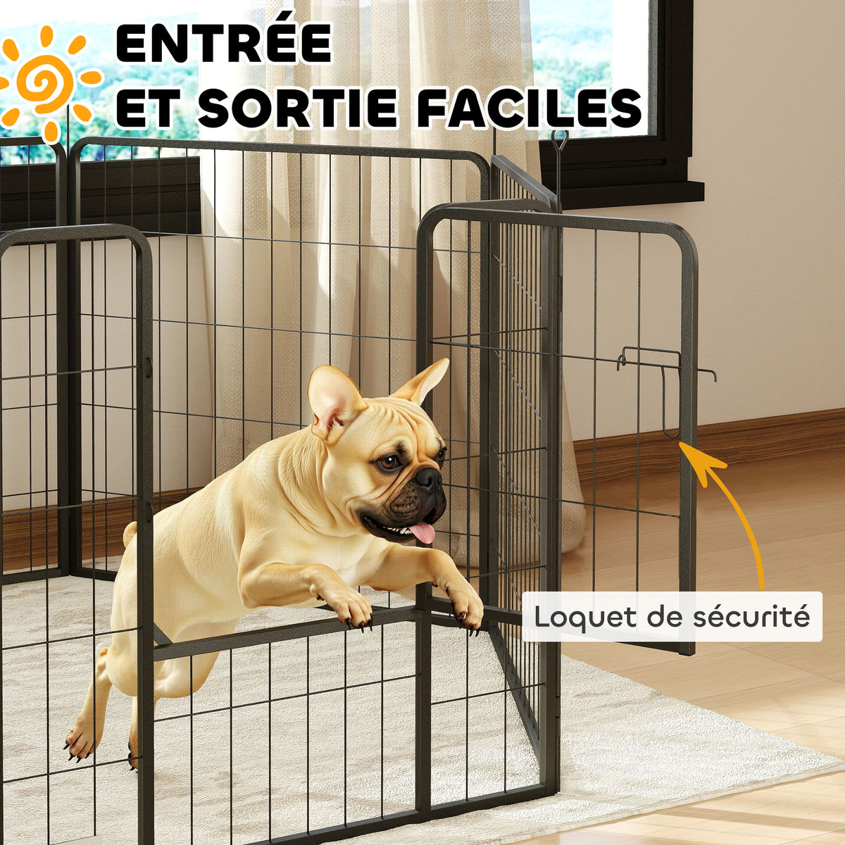 Parc pour chien, enclos chien 6 panneaux modulable et pliable, portable en acier avec porte 80 x 80 gris-4