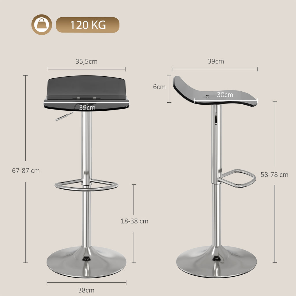 Lot de 2 tabourets de bar design contemporain pivotant 360° hauteur réglable avec repose-pieds 39x39x67-87cm noir-2