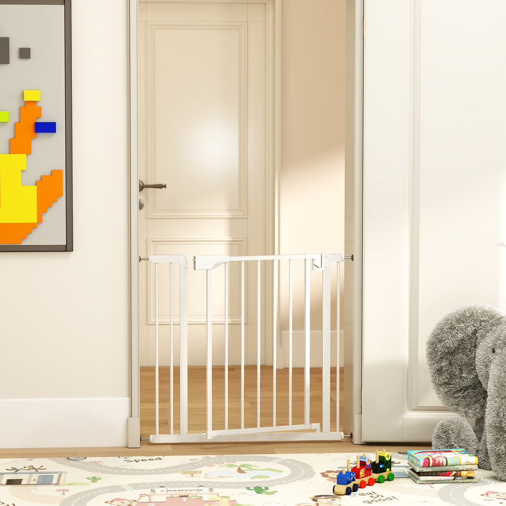 Barrière de Sécurité pour Chiens et Bébés 76 à 88 cm avec Extension, Fixation par Pression sans Perçage, 76 à 88 cm, Blanc-1