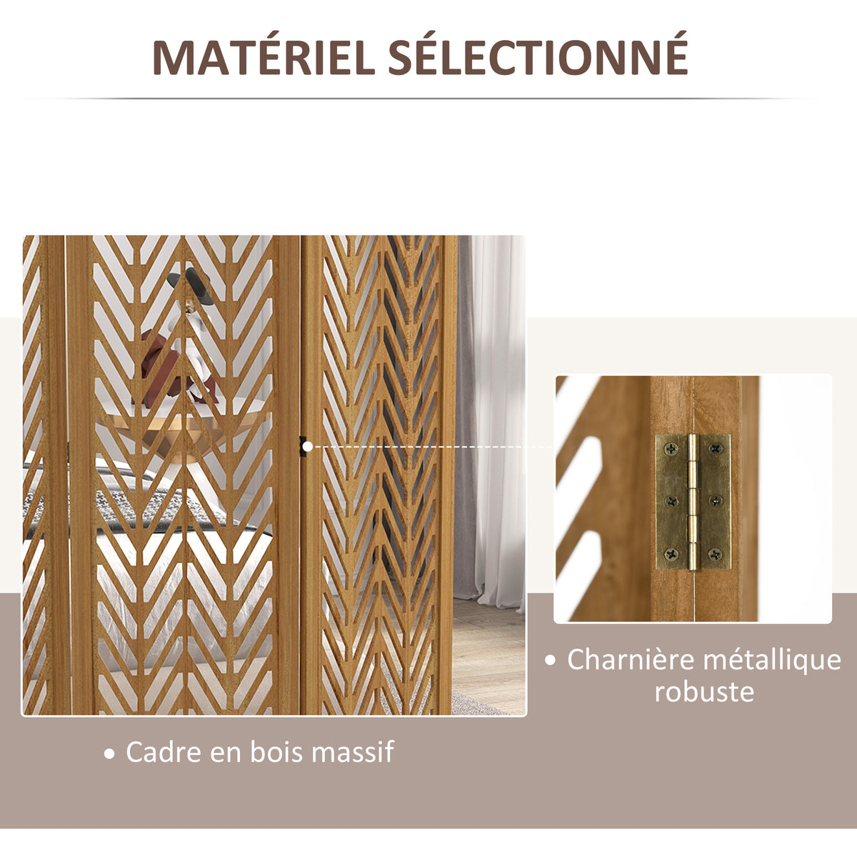 Paravent en bois ajouré séparateur de pièce closion intérieur pliable 3 panneaux en bois 120 x 170 cm naturel-4