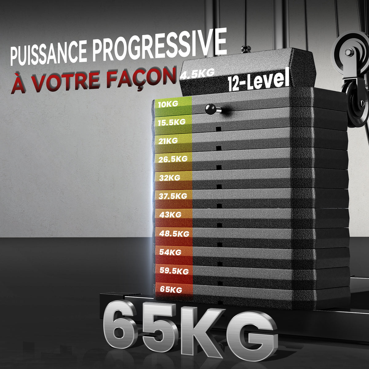 Station de Musculation Multifonction avec Stack de 65 kg, Double Poulie, Noir-4