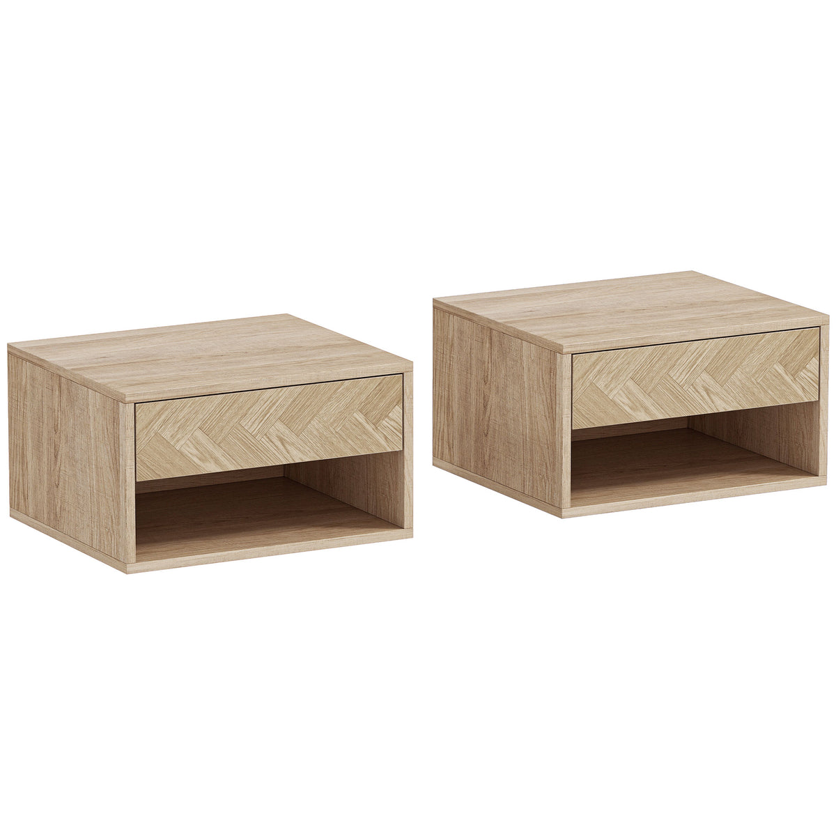 Lot de 2 tables de chevet murales, tables de nuit, tiroir, compartiment ouvert, plateau, 37 x 32 x 21 cm, bois naturel-0