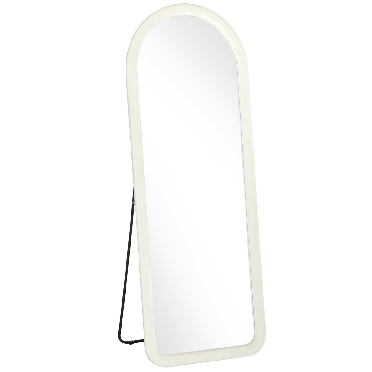 Miroir de Sol Arqué Pleine Longueur 160x60cm, Grand Miroir sur Pied ou Mural, Cadre Effet Velours, Verre Trempé, Crème-0