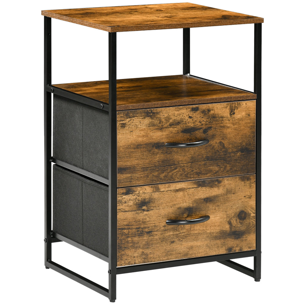 Table de Chevet avec 2 Tiroirs Tissus Table d'appoint petit Meuble de Rangement Style Industriel Commode 2 tiroirs - 45 x 40 x 70,5 cm - Bois et métal-0