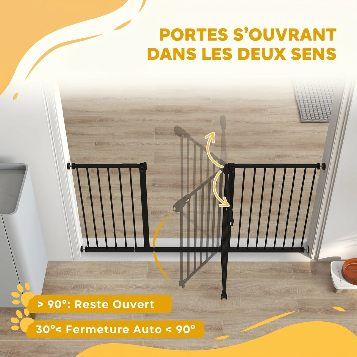 Barrière de sécurité animaux porte fermeture automatique système de double verrouillage sans perçage 3 extensions noir-4