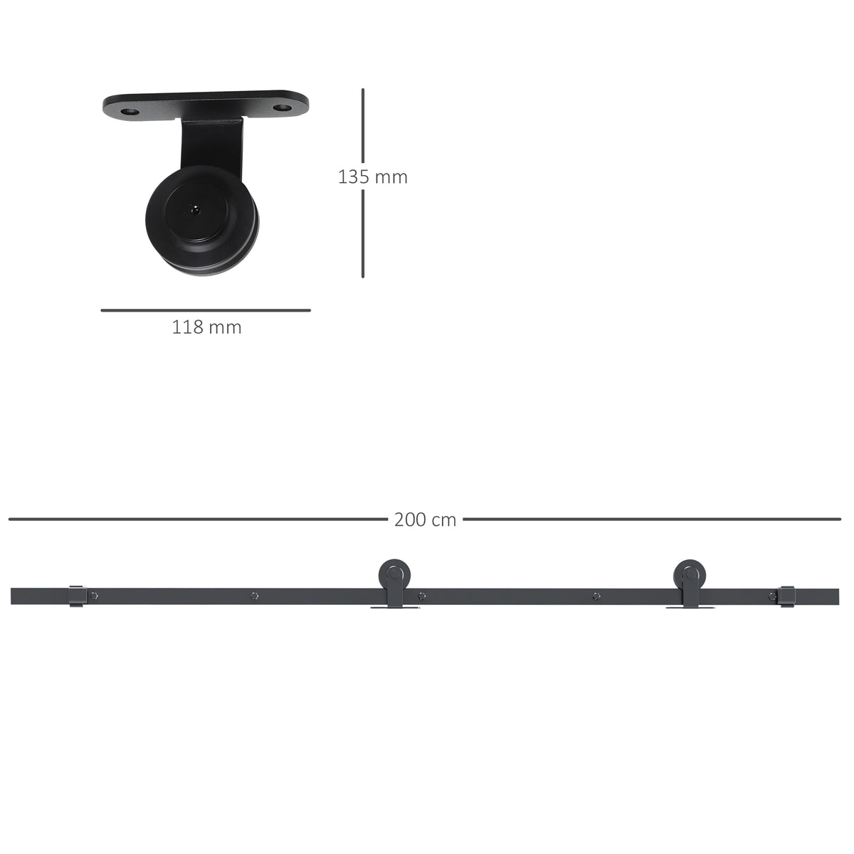 200CM Quincaillerie porte coulissante, rail porte coulissante de 100 cm de large, épaisseur 35-45 mm, charge 100 kg-2