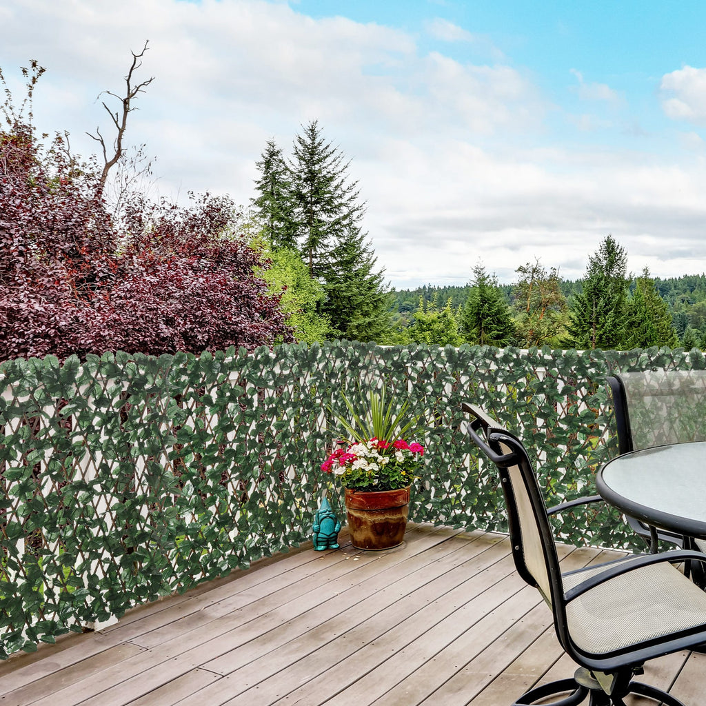 Haie artificielle feuilles murale brise-vue 2 panneaux longueur ajustable 295 x 70 cm treillis extensible en PE vert-9