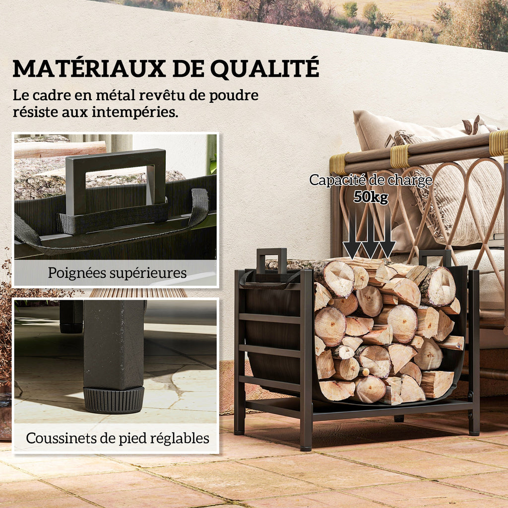 Porte-bûches, range-bûches, avec transporteur amovible, intérieure, 49l x 34P x 44H cm, métal, noir-5
