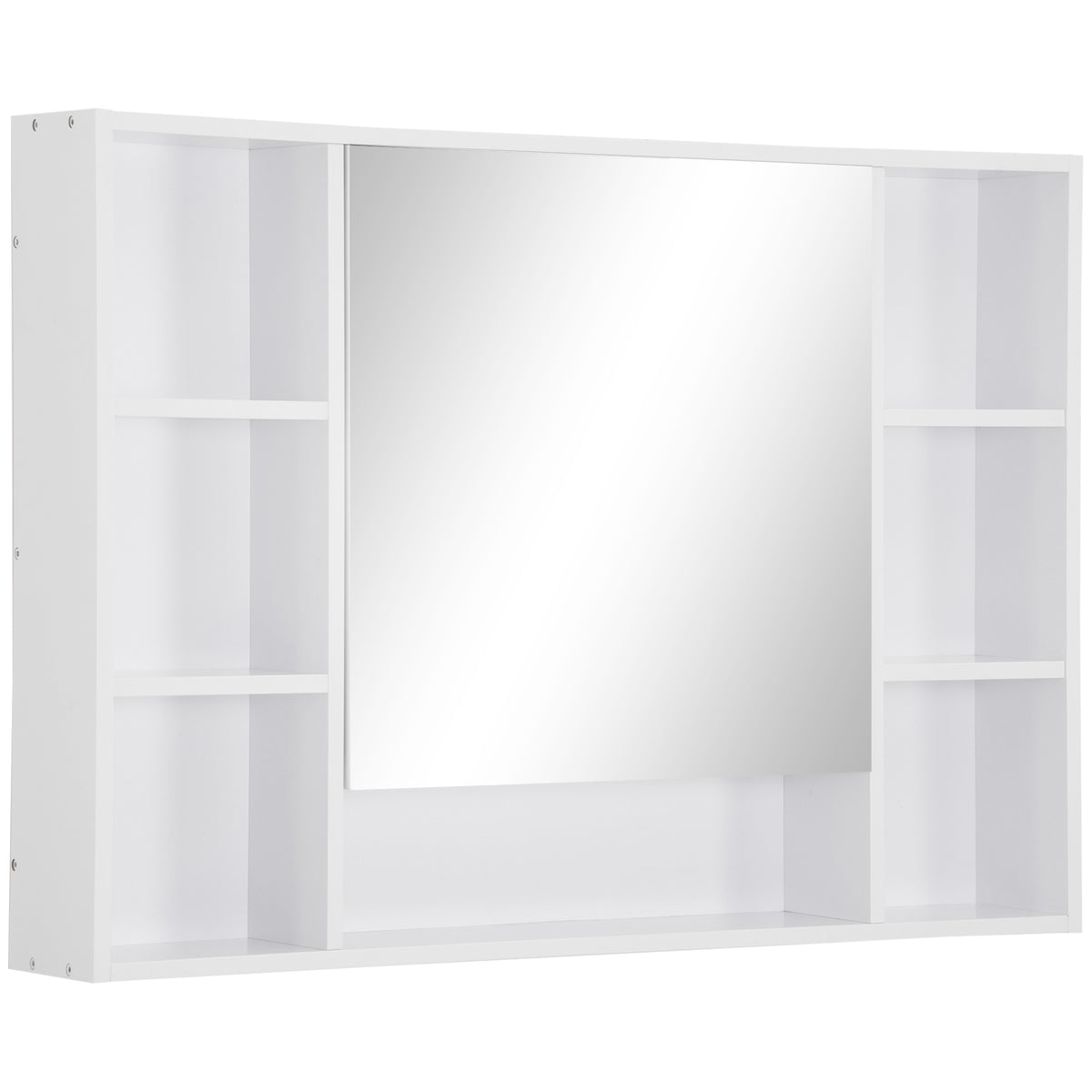 Armoire murale salle de bain avec miroir, meuble salle de bain, 7 étagères ouvertes et placard,100 x 15 x 70 cm, blanc-0