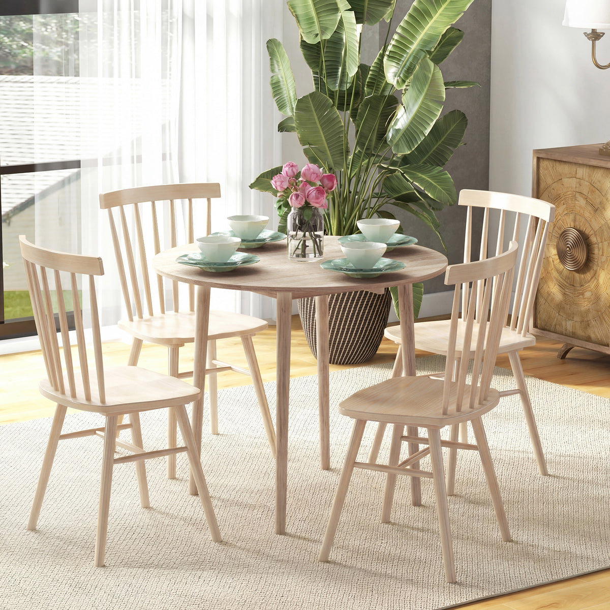 Table de salle à manger pliante 2 abattants - table ronde extensible - peu encombrante avec pieds en bois Ø89 x 73.5H cm-1