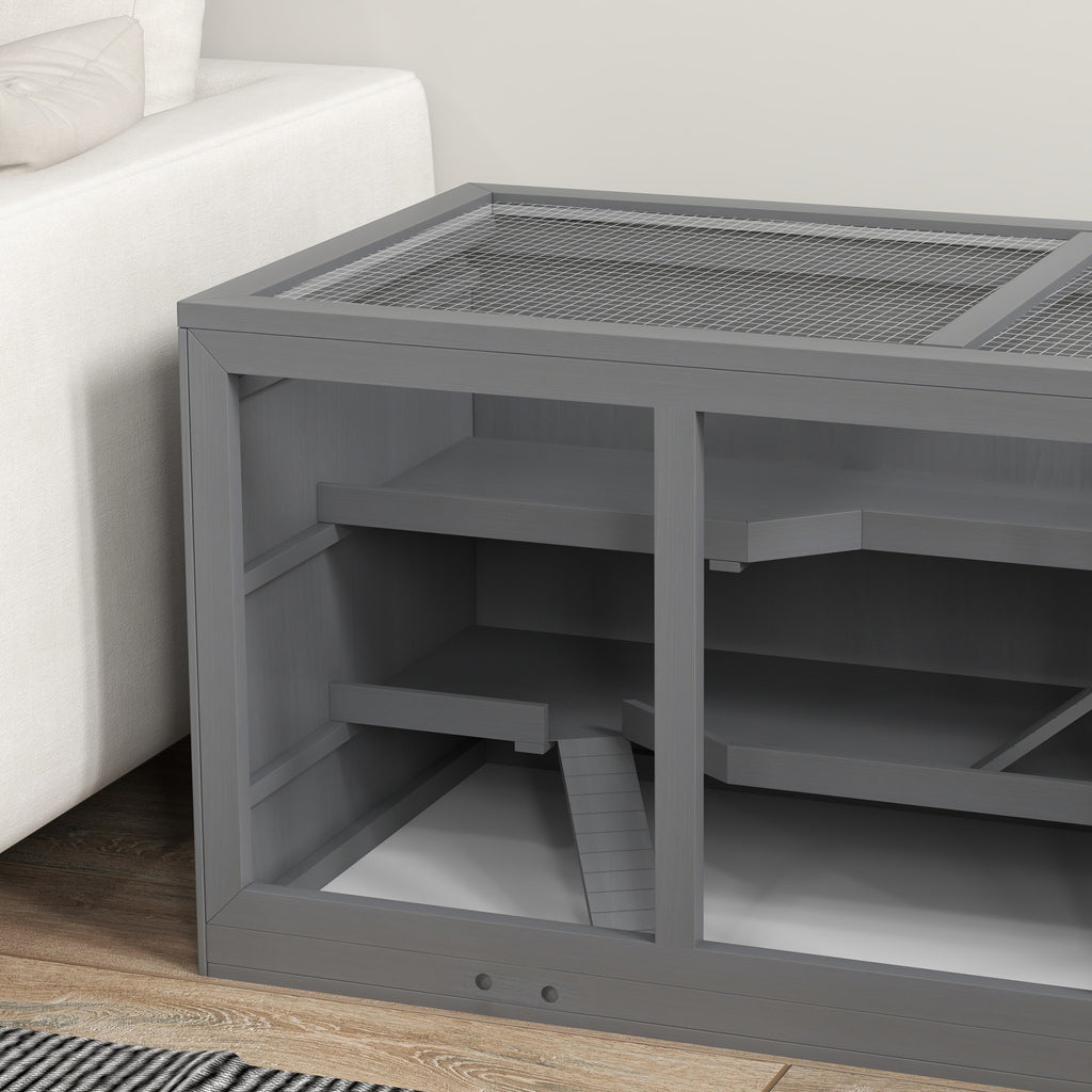 Cage à hamster cage gerbilles 2 niveaux toit ouvrable fenêtres cabane 2 échelle, 115 x 57 x 55 cm, gris-8