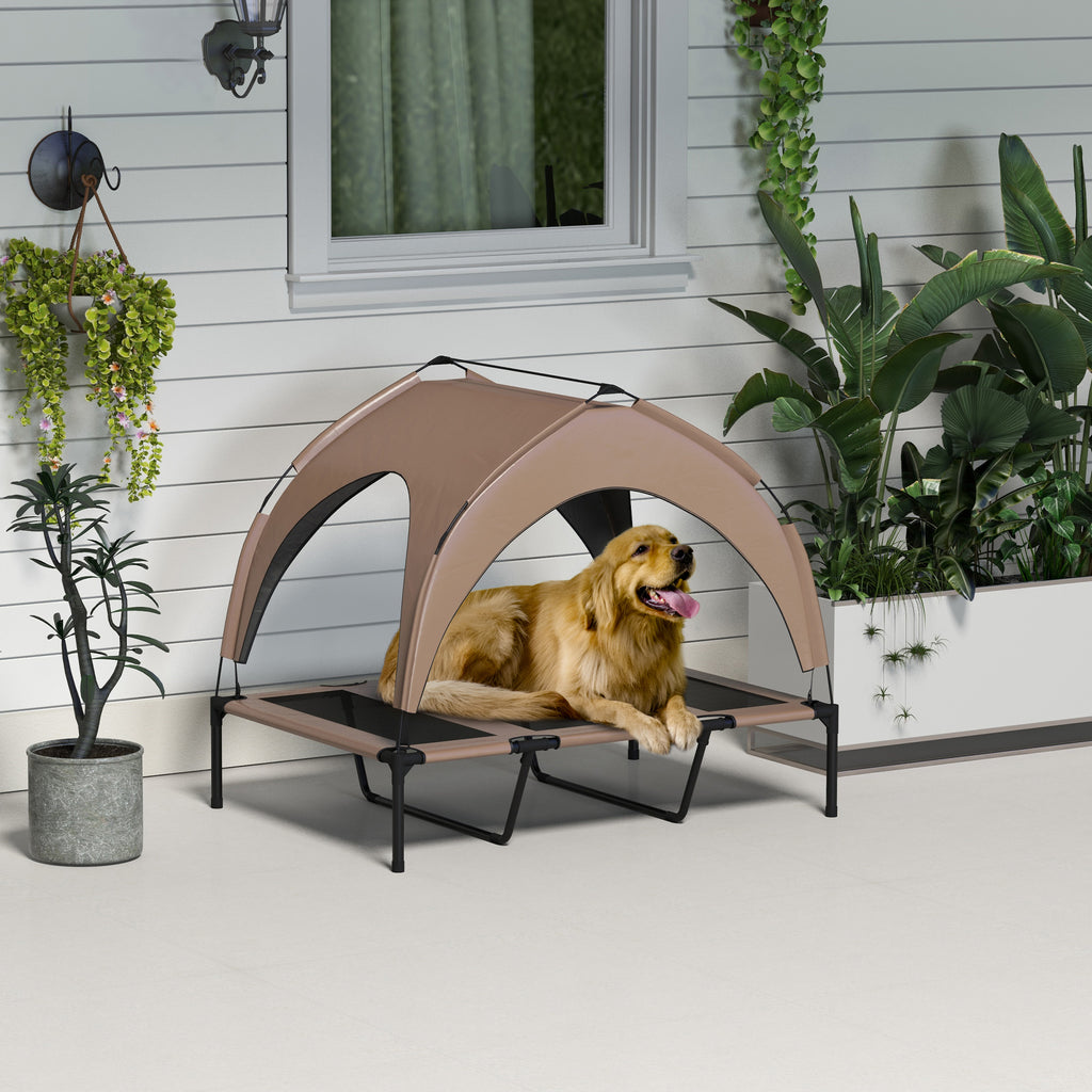 Lit pour chien chat sur pieds lit chien surélevé velum anti-UV oxford sac de transport 106 x 76 x 94 cm café-9