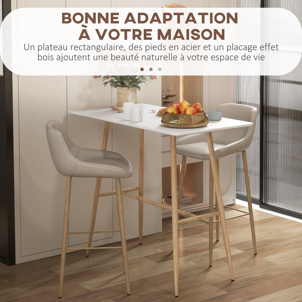 Table de bar rectangulaire 4 personne pieds en acier effet bois assemblage facile 118 x 58 x 98 cm blanc-4