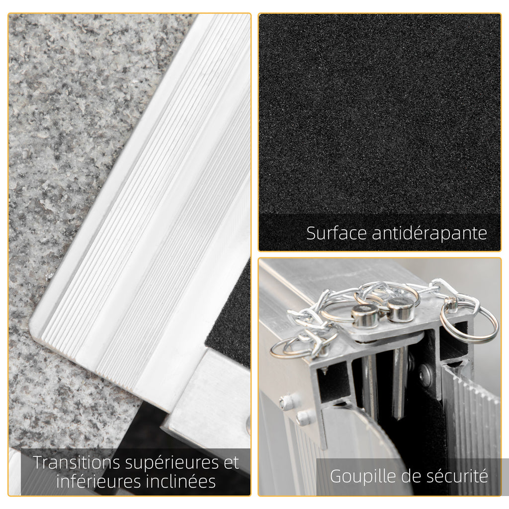 Rampe de fauteuil roulant pliable en alliage d'aluminium antidérapante, avec poignées, charge max. 272 kg, noir-4