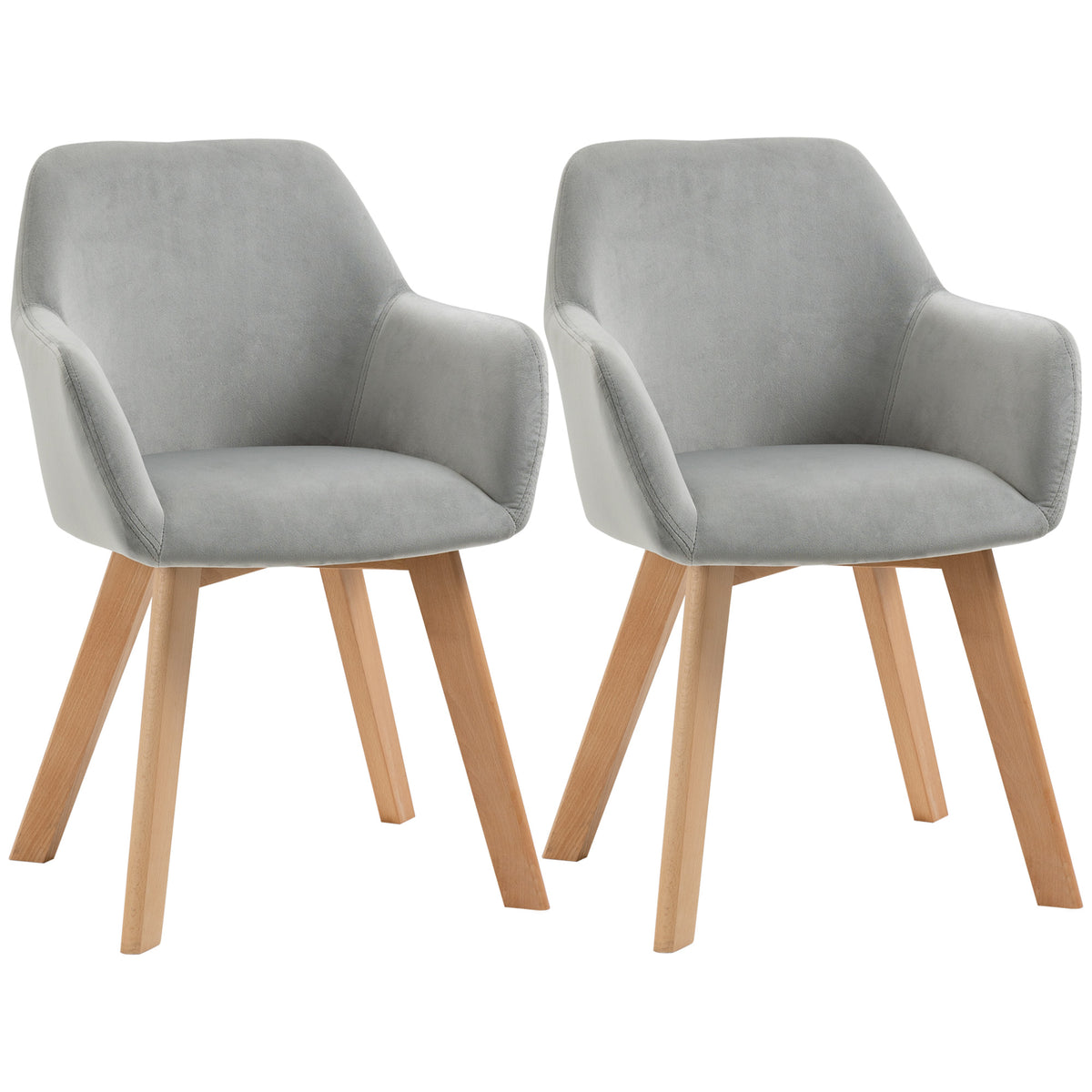 Lot de 2 chaises de salle à manger Fauteuil Assise rembourrée en tissu effet velours Pieds en bois, gris-0