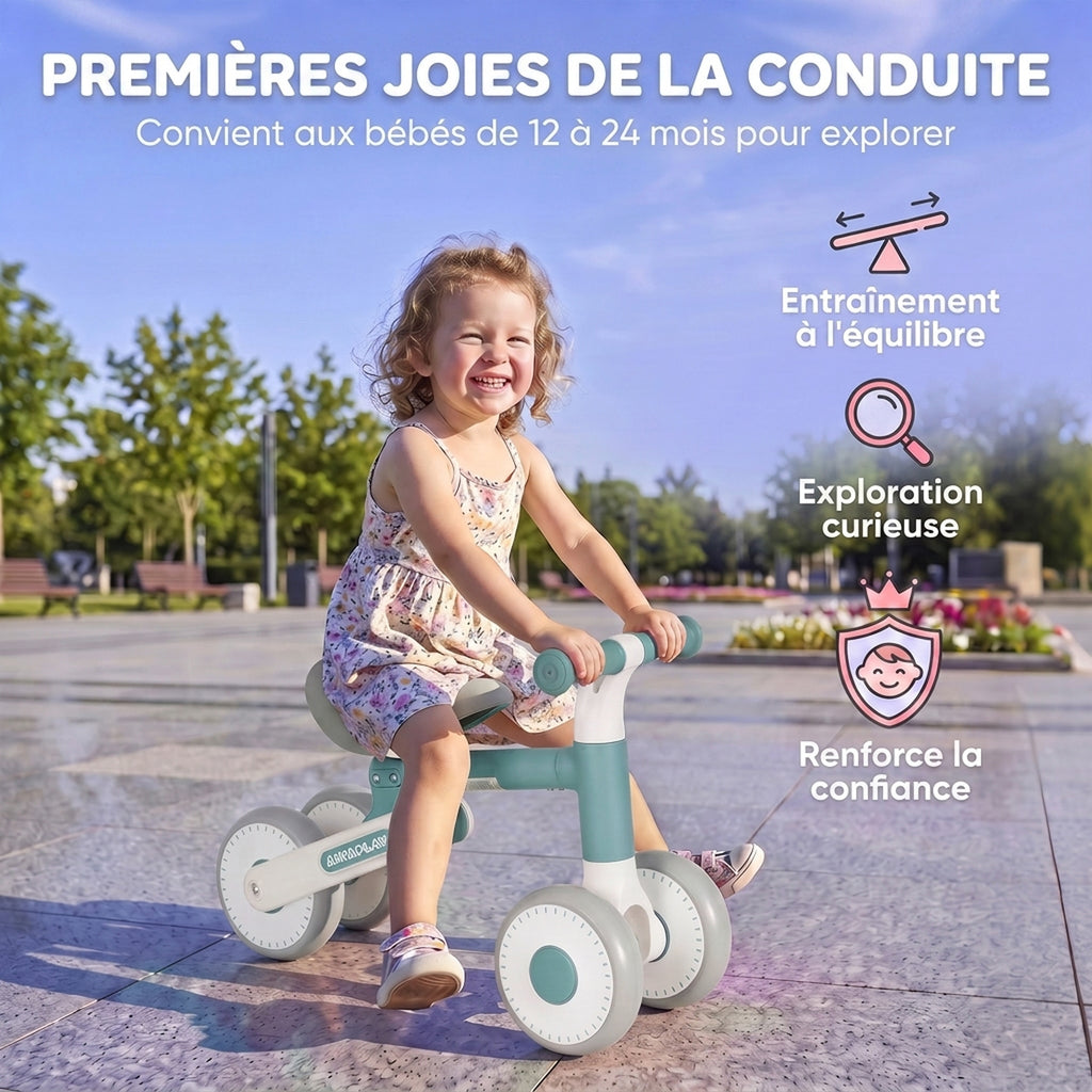 Draisienne Bébé 1-2 Ans Pliable, Siège Réglable, Direction Limitée à 135°, Pneus EVA Silencieux, 52x23x36,5cm, Bleu-3