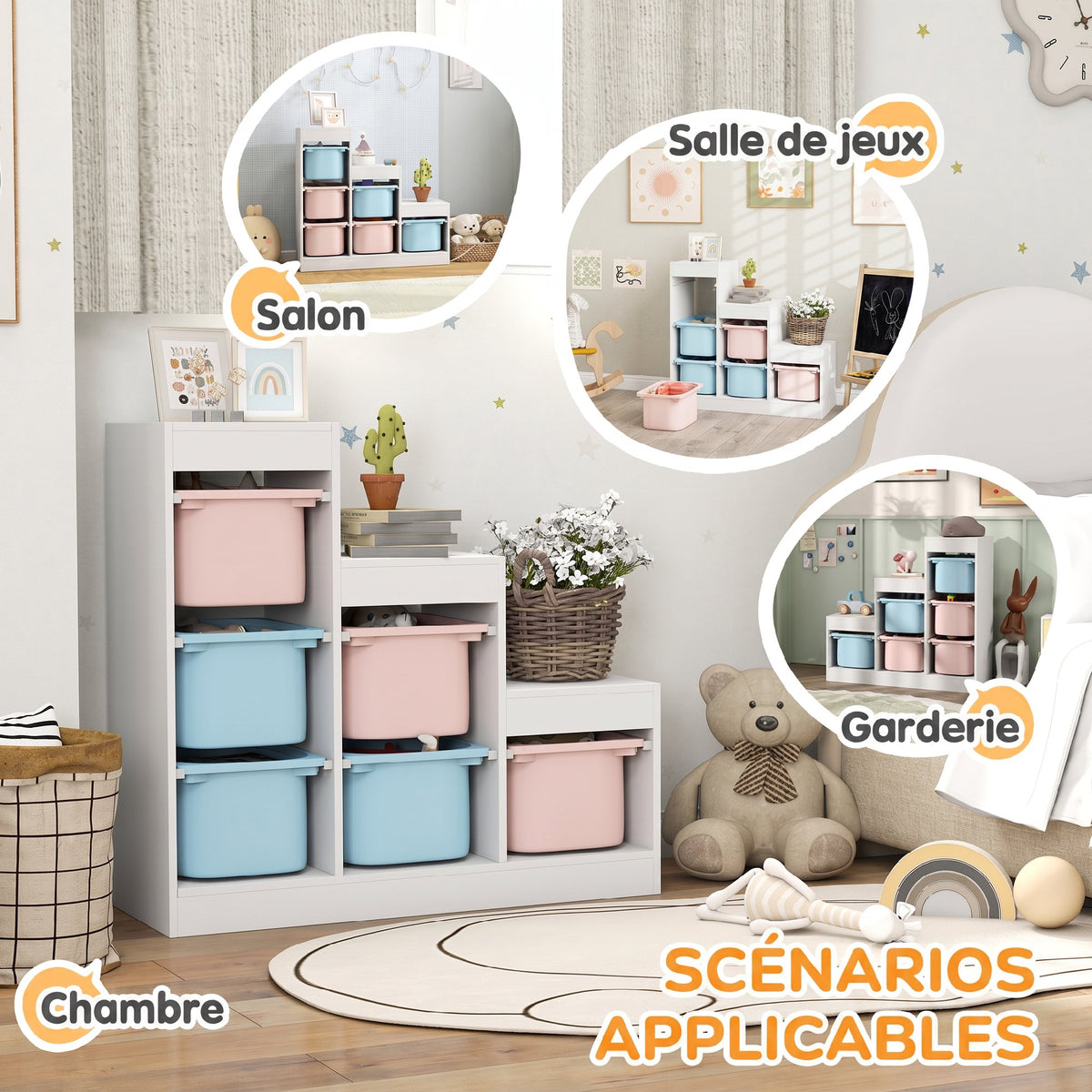 Meuble de rangement pour jouets des enfants avec 6 bacs amovibles, 3 niveaux de rangement, 96 x 38,5 x 90, multicolore-4