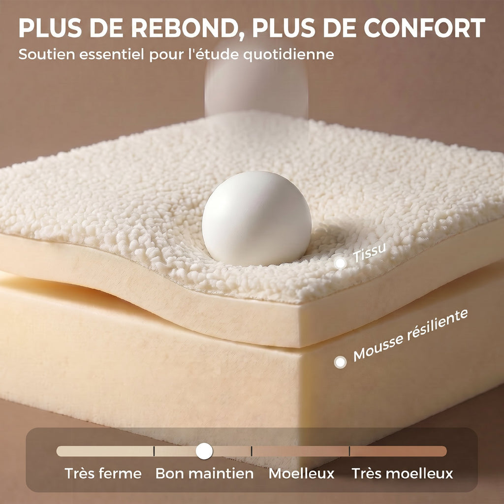Chaise de Bureau Ergonomique, Fauteuil de Bureau Inclinable en Tissu Bouclette Sans Accoudoirs, Hauteur Réglable, Crème-3