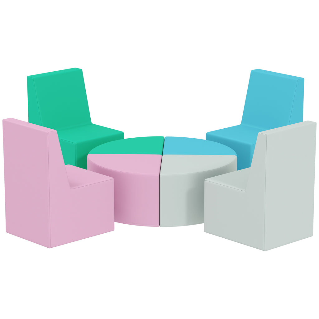 Parcours motricité bébé 8PCS, module motricité bébé mousse EPE et housse en PU, design table et chaises, multicolore-0