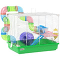 Cage à hamster rongeur 2 niveaux avec tunnel, biberon eau, roue, maisonnette, échelles 46 x 30 x 37 cm vert-0