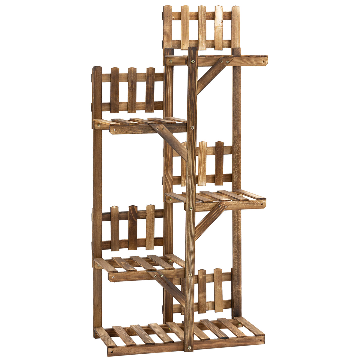 Étagère à Fleurs en Bois de Sapin Supports de Pots Porte Plante 5 tablettes Ornement Petites barrières 60 x-0