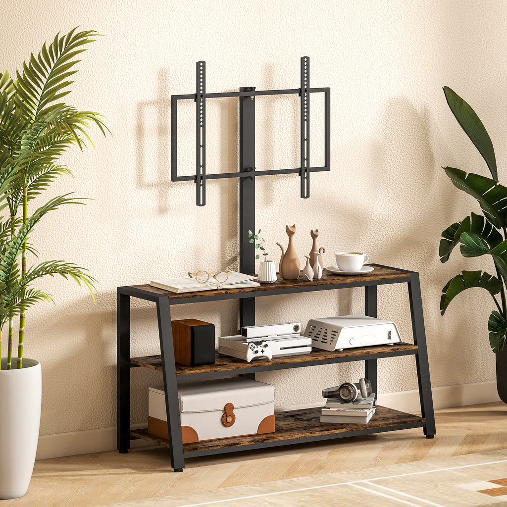 Meuble TV avec support pour téléviseurs de 32-70 pouces, étagères ouvertes, angle ajustable 35°, 108x41x135cm, marron-8