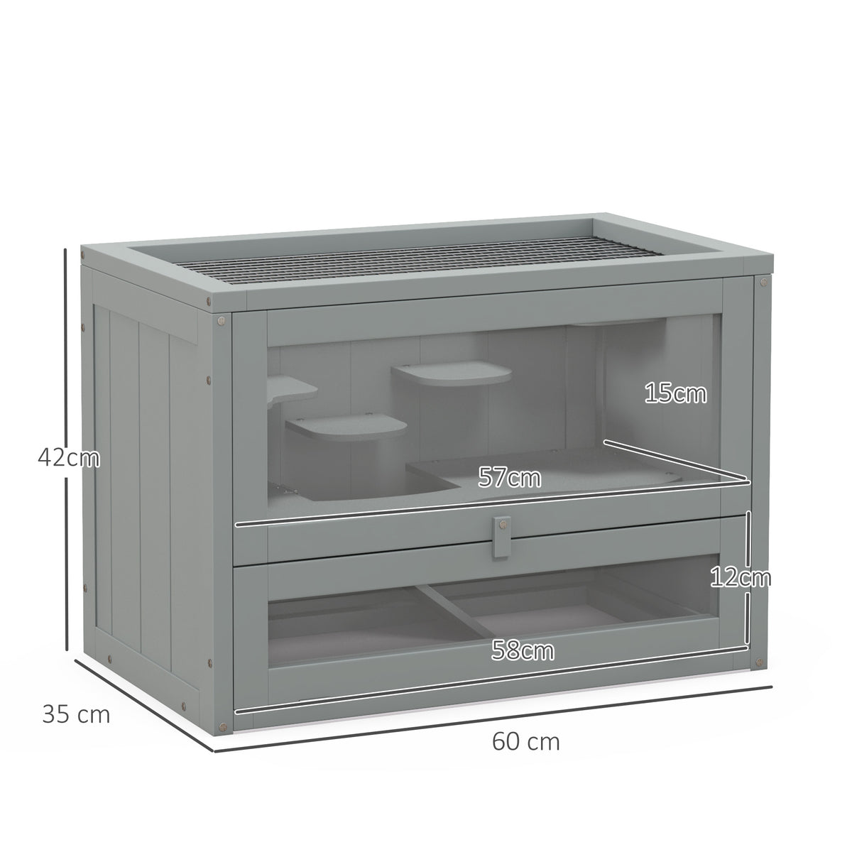 Cage pour hamsters souris petits rongeurs multi-équipements rampe plateformes toit ouvrant grillagé 60 x 35 x 42 cm gris-2