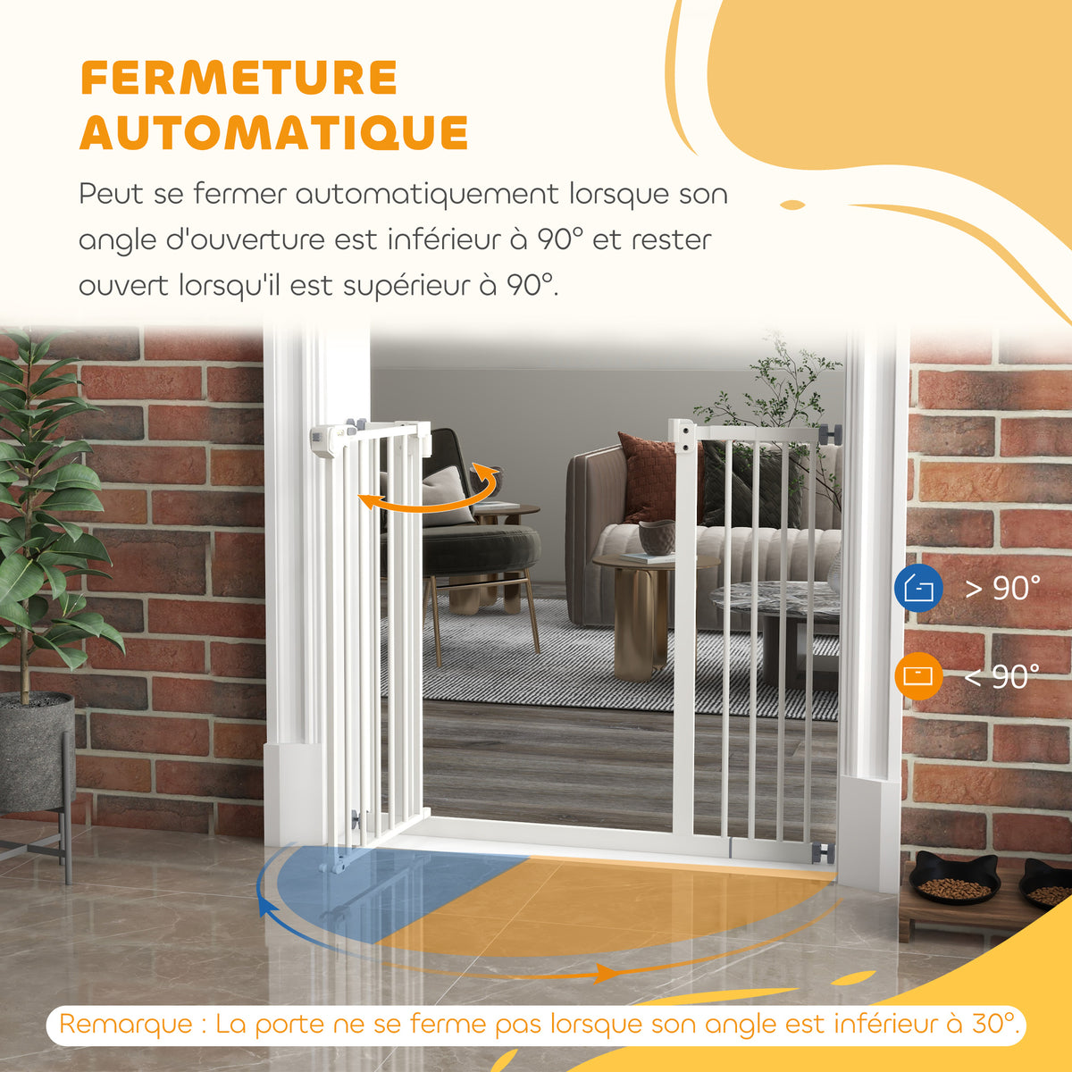 Barrière de sécurité animaux porte fermeture automatique système de double verrouillage sans perçage 1 extension blanc-4