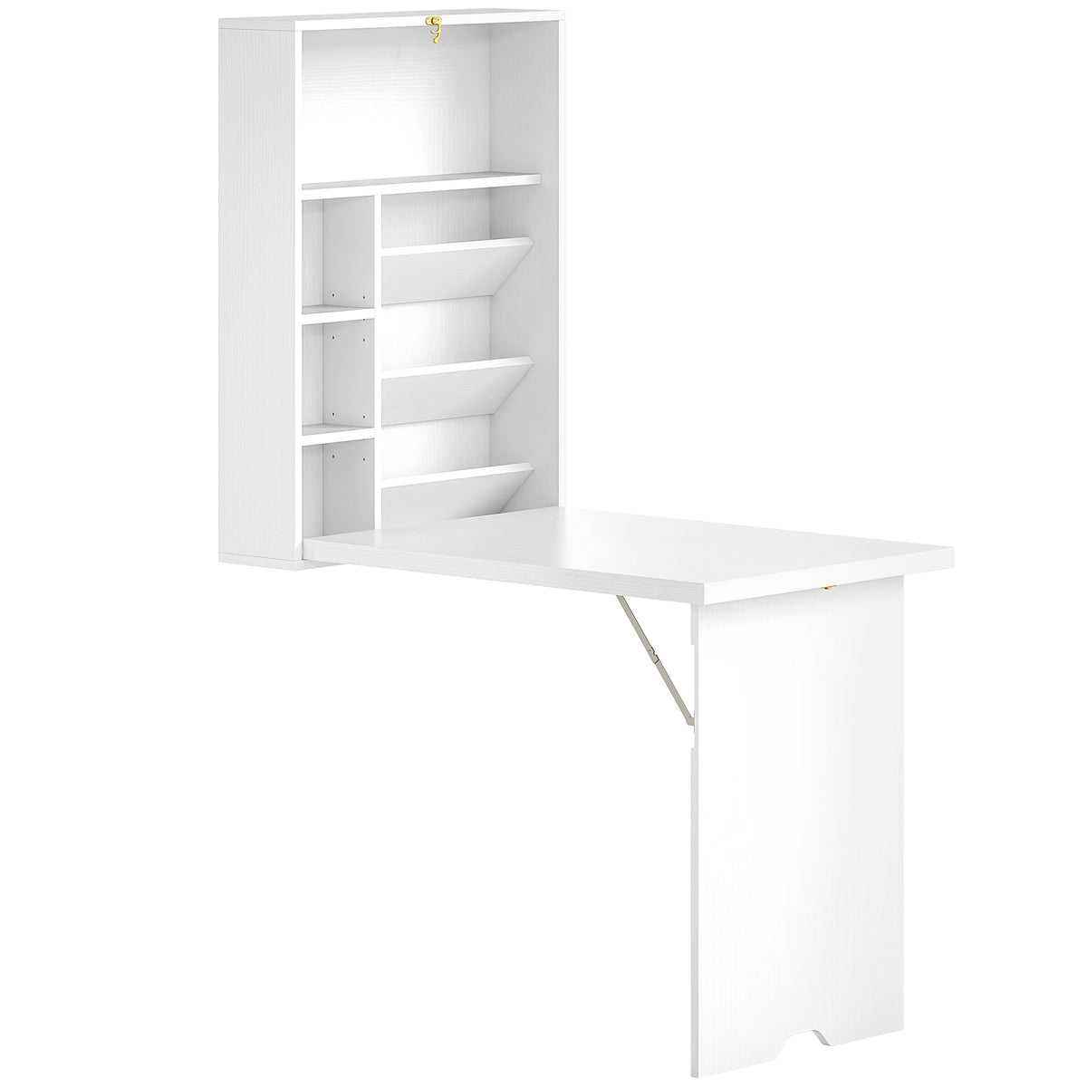 Bureau pliable mural, table murale pliante avec étagères pour salon, salle à manger, bureau, 93,8 x 60 x 147 cm, blanc-0